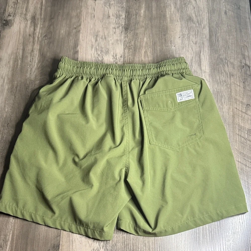 Polo by Ralph Lauren Olive Green Swim Shorts with Orange Accent
